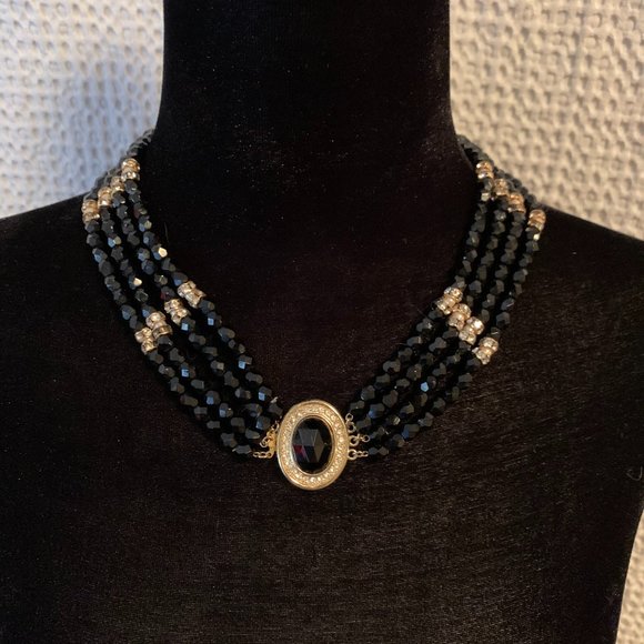 HOBE Black Glass, Pearl, Rhinestone Necklace Set - Picture 4 of 12